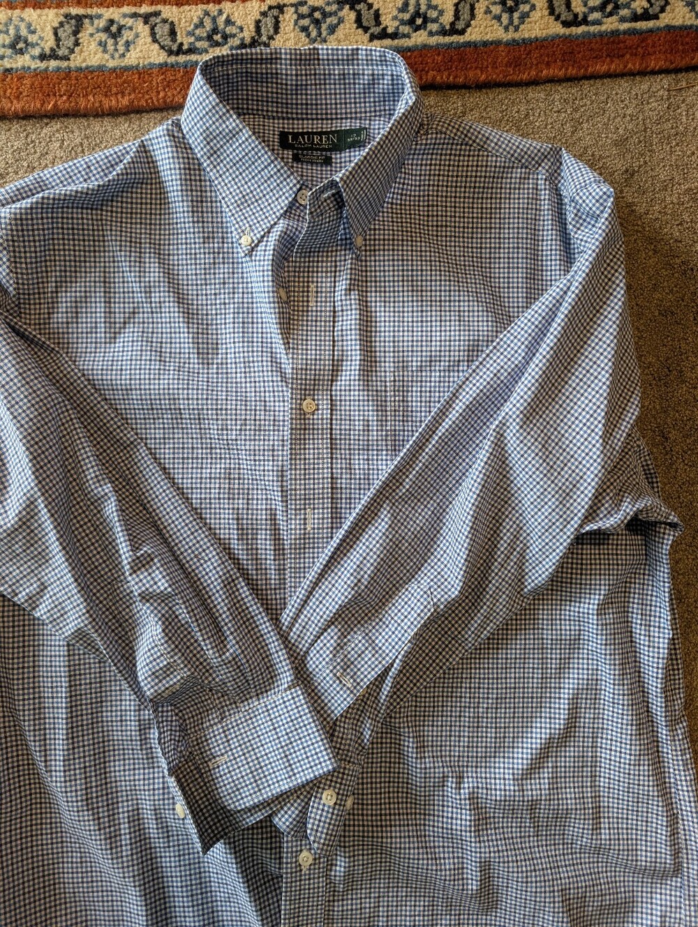 Lauren Ralph Lauren Men's Classic Fit Blue Gingham Dress Shirt - Size 17